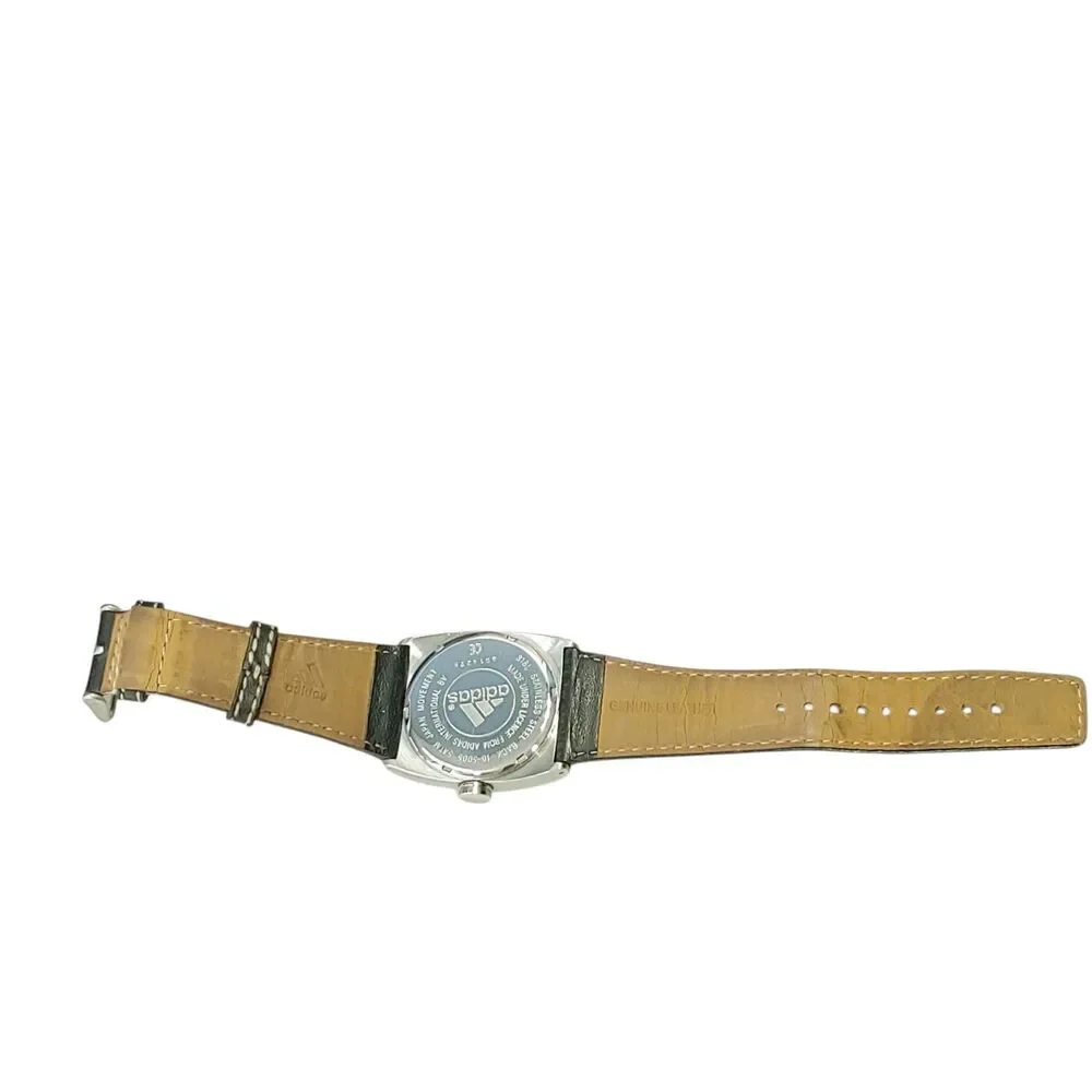 Adidas 10-5005 VS Multifunction Watch Silver White Dial Black Leather Band